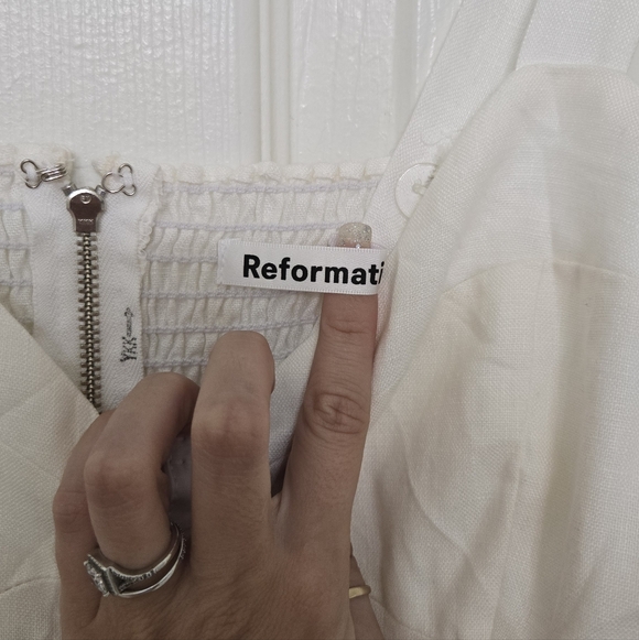Reformation Dolci 100% Linen White Corset Dress Ruffle Hem Sleeveless Midi 4 - Picture 6 of 13